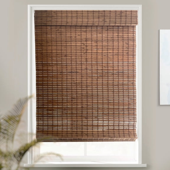MOOD Custom Bamboo Shades | RUSTIC | Cordless Designer Natural Woven Wood Roman Shades for Windows | Rustic Walnut (Great Privacy) | 25"W X 60"H