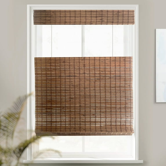 MOOD Custom Bamboo Shades | RUSTIC | Top Down Bottom Up Cordless | Natural Woven Wood Roman Shades for Windows | Rustic Walnut (Great Privacy) | 25"W x 48"H
