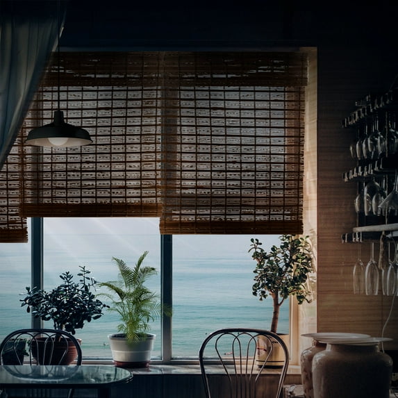 MOOD Custom Bamboo Shades | TWIRL | Cordless Designer Natural Woven Wood Roman Shades for Windows | Rendezvous Twirl (Sheer) | 47"W X 36"H