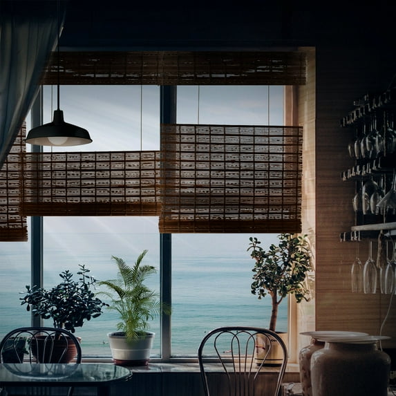 MOOD Custom Bamboo Shades | TWIRL | Top Down Bottom Up Cordless | Natural Woven Wood Roman Shades for Windows | Rendezvous Twirl (Sheer) | 48"W x 72"H