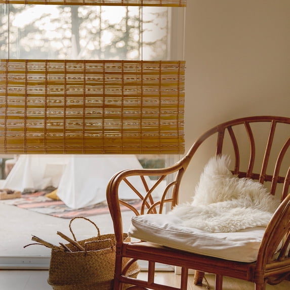 MOOD Custom Bamboo Shades | TWIRL | Top Down Bottom Up Cordless | Natural Woven Wood Roman Shades for Windows | Maple Twirl (Sheer) | 67.5"W x 72"H