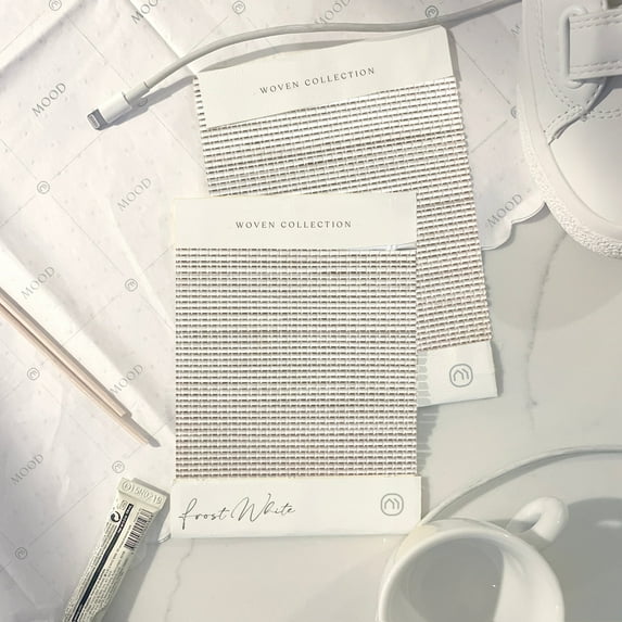 MOOD Custom Bamboo Shades | WOVEN | Cordless Designer Natural Woven Wood Roman Shades for Windows | Woven Frost White (Sheer) | 48"W x 72"H