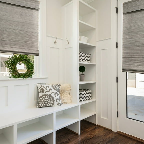 MOOD Custom Bamboo Shades | WOVEN | Cordless Designer Natural Woven Wood Roman Shades for Windows | Woven Gray (Sheer) | 66"W x 60"H