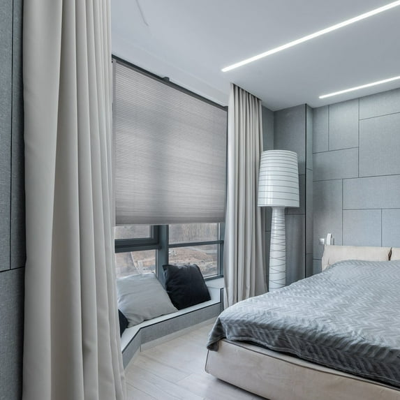 MOOD Custom Cellular Shades | Luxury meets function | Cordless, Beautiful Colors, Light Filtering, Insulation, Acoustic Comfort | Honeycomb Blinds for Windows | Silver | 37" Width x 48" Height