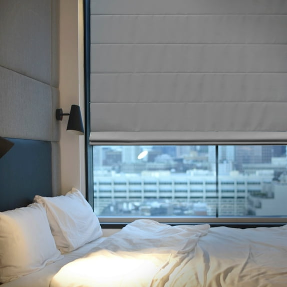 MOOD Custom Fabric Roman Shades for Windows | Cordless + Designer Styles with Thermal Backing | 28 inches wide blinds for Bedroom Living Room Doors and Homes | Stone Gray (Privacy) | 28"W x 72"H