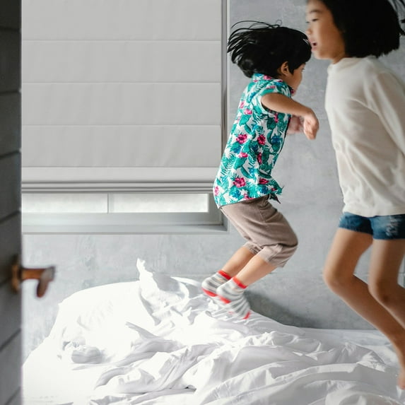 MOOD Custom Fabric Roman Shades for Windows | Cordless + Designer Styles with Thermal Backing | 44 inches wide blinds for Bedroom Living Room Doors and Homes | English Fog (Privacy) | 44"W x 36"H