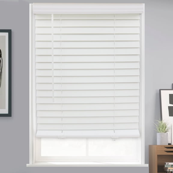 MOOD Custom Faux Wood Blinds | 27.5 Inch Blinds for Windows | 27.5 Inches Wide x 36 Inch Tall | 2 Inch Cordless Blackout Venetian Shade for Interior Windows and Doors | Luxe White | 27.5"W x 36"H