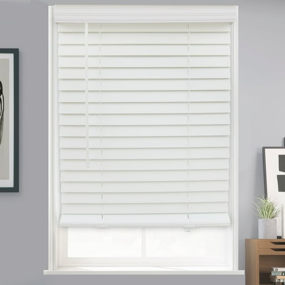 MOOD Custom Faux Wood Blinds | 54 Inch Blinds for Windows | 54 Inches Wide x 36 Inch Tall | 2 Inch Cordless Blackout Venetian Shade for Interior Windows and Doors | Luxe White | 54"W x 36"H