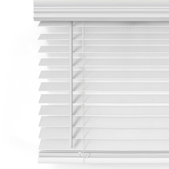MOOD Faux Wood Blinds | 46 inch blinds for windows | 2" Cordless Blackout Window Treatment | Comfort White | 46 x 72