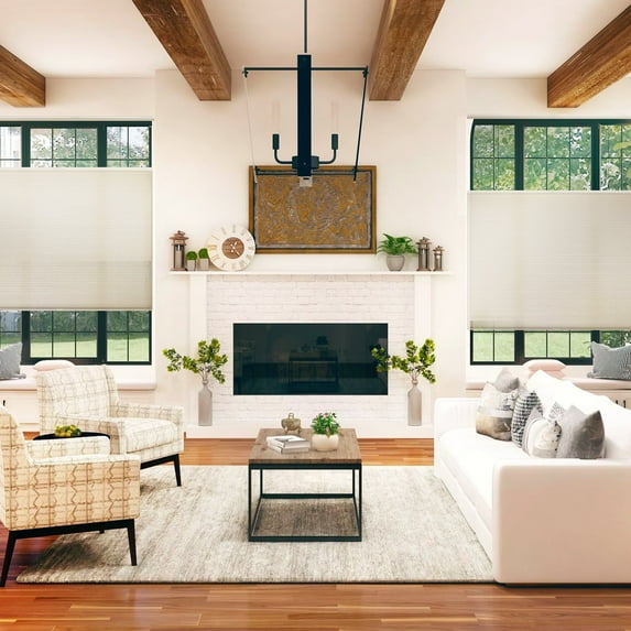 MOOD Top Down Bottom Up Cellular Shades | Luxury meets function | Cordless, Light Filtering, Insulation, Acoustic Comfort | Honeycomb Blinds for Windows | Ivory | 35.5" Width x 48" Height