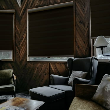MOOD Zebra Shades for Windows | Custom Size + Cordless + Durable and Stylish Roller Shade | Day and Night Dual Layer Combi Blind | Espresso (Blackout) | 18"W x 24"H