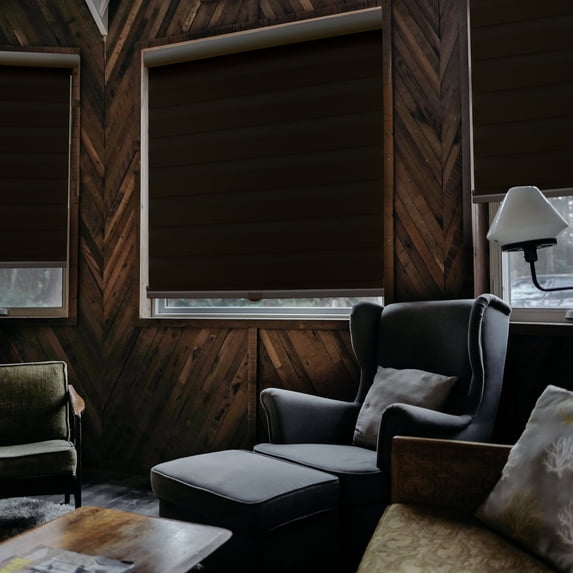 MOOD Zebra Shades for Windows | Custom Size + Cordless + Durable and Stylish Roller Shade | Day and Night Dual Layer Combi Blind | Espresso (Blackout) | 24"W x 24"H