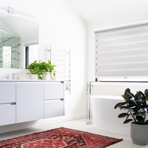 MOOD Zebra Shades for Windows | Custom Size + Cordless + Durable and Stylish Roller Shade | Day and Night Dual Layer Combi Blind | Frost Gray (Light Filtering) | 64.5"W x 24"H
