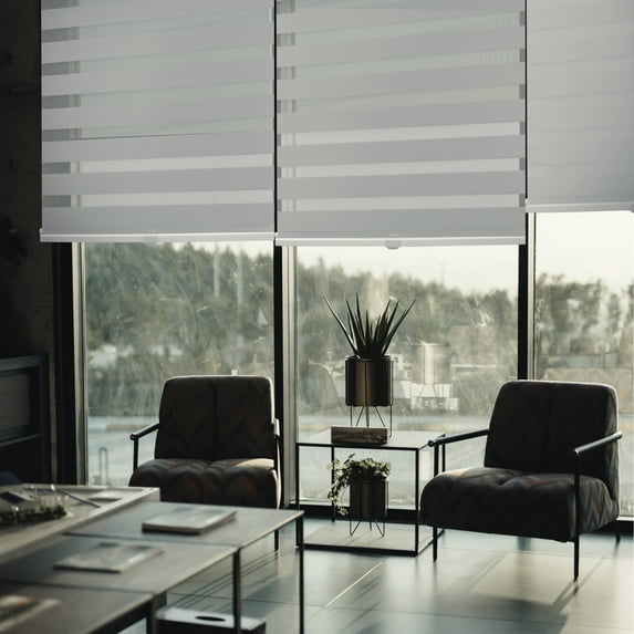 MOOD Zebra Shades for Windows | Custom Size + Cordless + Durable and Stylish Roller Shade | Day and Night Dual Layer Combi Blind | Stone Gray (Blackout) | 64.5"W x 60"H