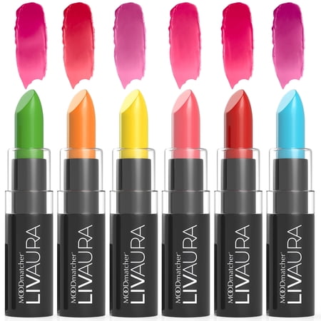 LIVAURA MOODmatcher Long Lasting Lipstick for Women 6 Pack – Color Changing Moisturizing Cream Lipsticks, Smudge Proof Lip Stick, Easy to Apply Lip Makeup