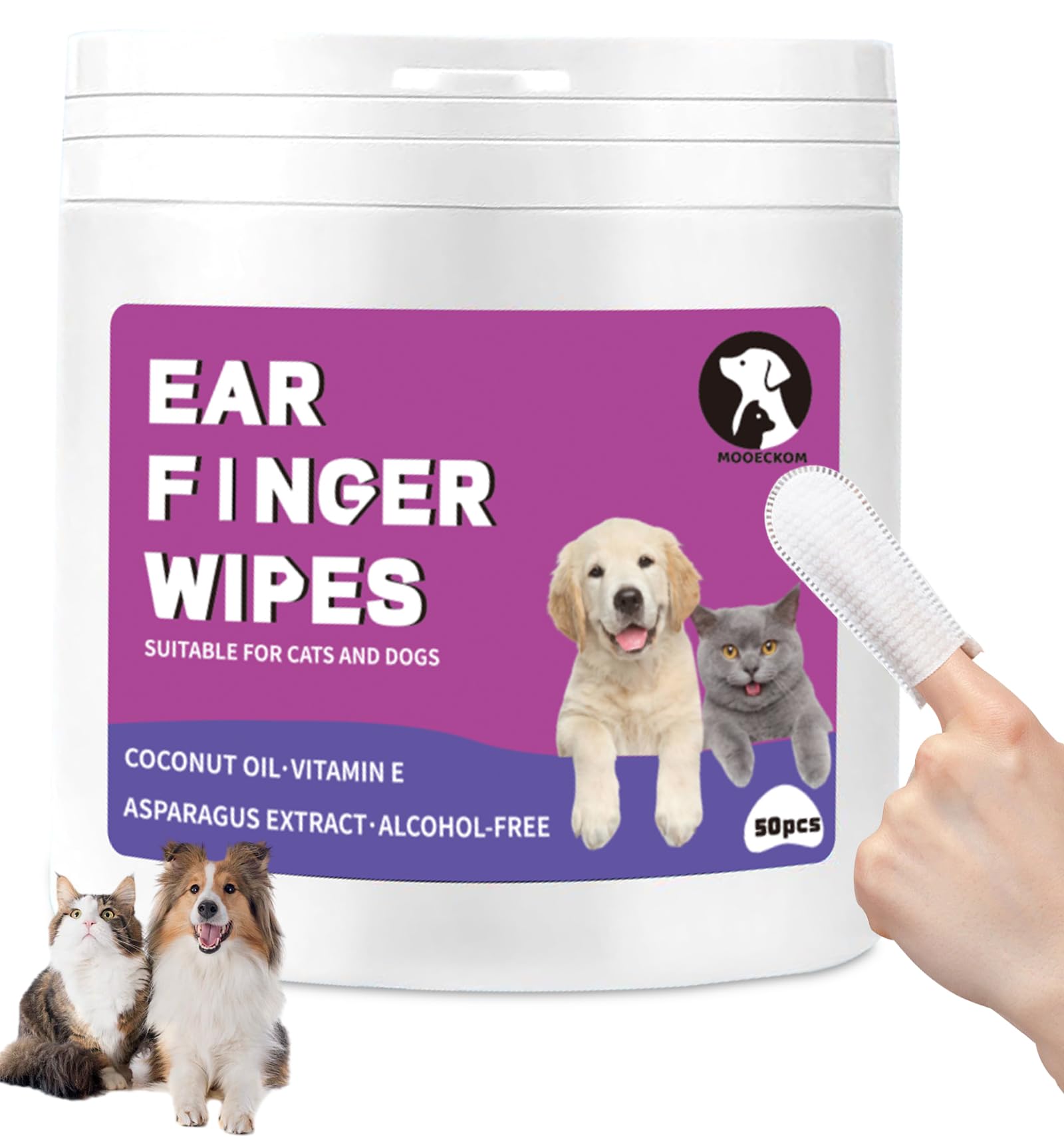 MOOECKOM Dog Ear Cleaner MMF7 Dog Ear Wipes，Natural Ear Wipes Finger