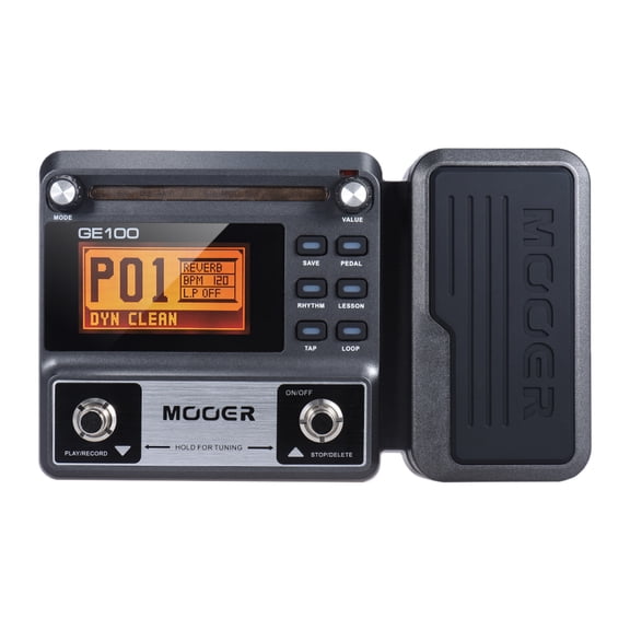 MOOER GE100 Multi-Effects Guitar Pedal with 80 Presets 66 Effects Loop and 40 Drum Rythm Distortion Expression Volume Wah Pedal Tap Tempo Headphone Out LED Screen Tuner