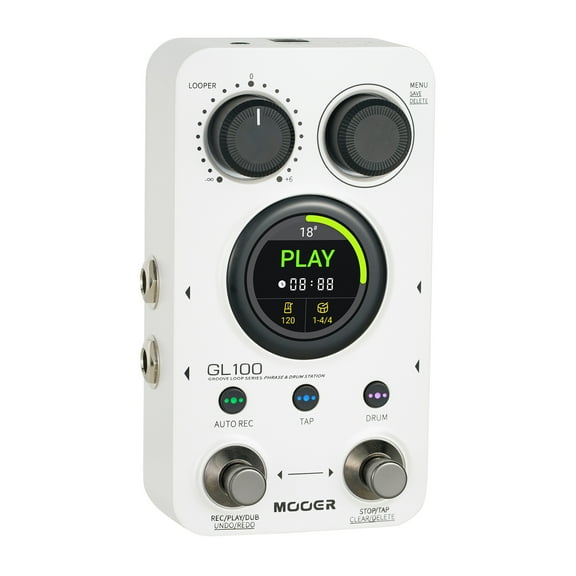 MOOER Guitar Pedals GL100 LOOP Drum Machine Effects Pedal with Auto Record and Time Stretch 1.3-inch Touchscreen Dual Footswitch Pedal