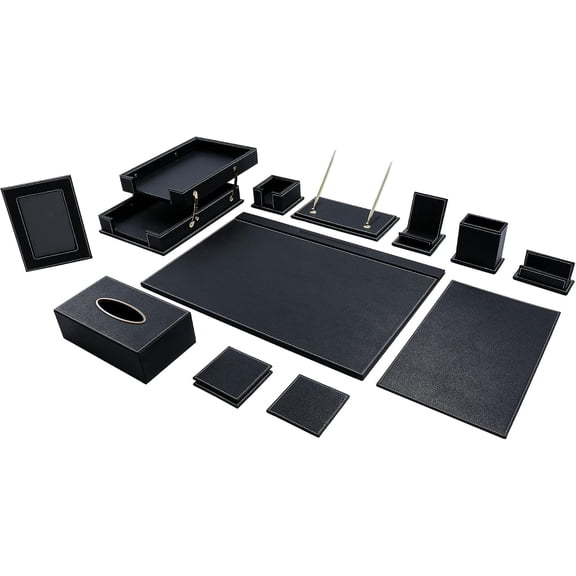 MOOFI 11-piece PU Leather Executive Desk Accessories Set, Black Office Organizer