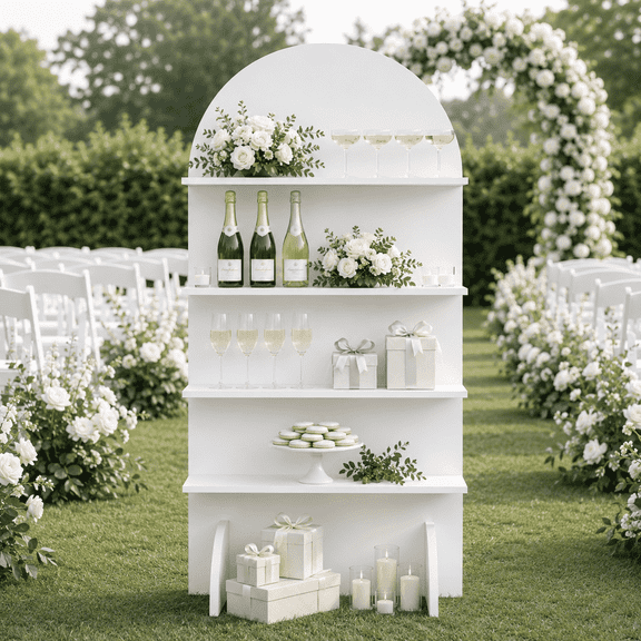 MOOFI 6 ft Wooden Champagne Wall, 4-Tier Freestanding Champagne Flute Holder Display Stand for Weddings, Bridal Showers, Receptions and Parties