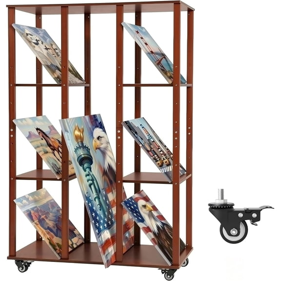 MOOFI 6-Shelf Art Drying and Storage Rack with Wheels, Walnut Wood Canvas Print Rack, 20 x 11 x 57 in, for Studios and Classrooms