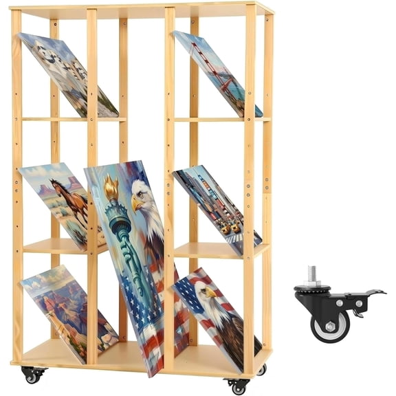 MOOFI Wooden Art Drying and Print Rack with Wheels, Adjustable Canvas Storage Rack for Prints, Posters, Panels and Frames
