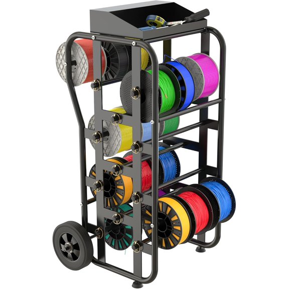 MOOFI Large Wire Spool Rack with Wheels, Black Heavy Duty Wire Spool Cart with Adjustable Rods, Locking Pins and Tool Tray for Electricians, Cable Storage, Workshop and Warehouse