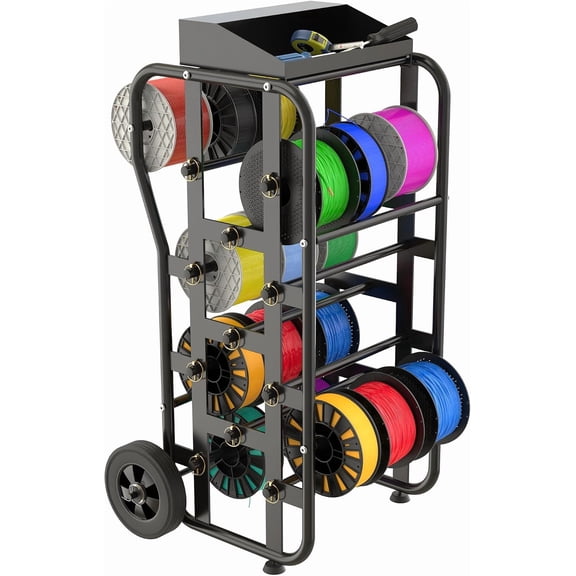 MOOFI Large Wire Spool Rack with Wheels, Black Heavy Duty Wire Spool Cart with Adjustable Rods, Locking Pins and Tool Tray for Electricians, Cable Storage, Workshop and Warehouse