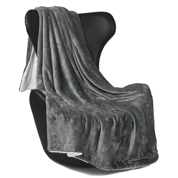 MOOFUN Sherpa Fleece Throw Blanket, Soft Fluffy and Durable blanket for both Sofa and Bed Dark Grey 60inch x 80inch