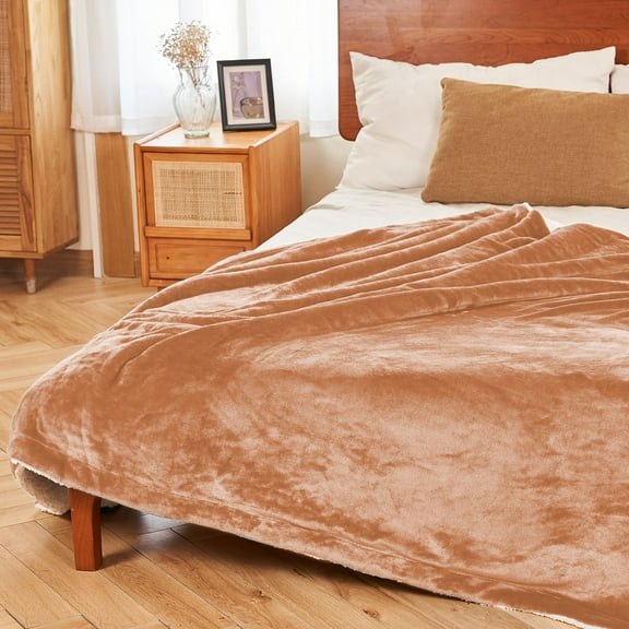 MOOFUN Sherpa Fleece Throw Blanket, Soft fluffy and durable blanket for both sofa and bed Camel 60inch x 80inch