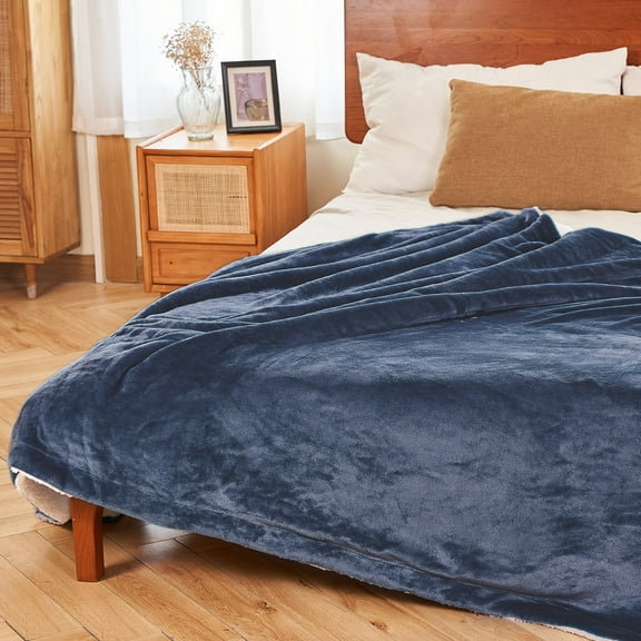 MOOFUN Sherpa Fleece Throw Blanket, Soft fluffy and durable blanket for both sofa and bed Navy Blue 60inch x 80inch