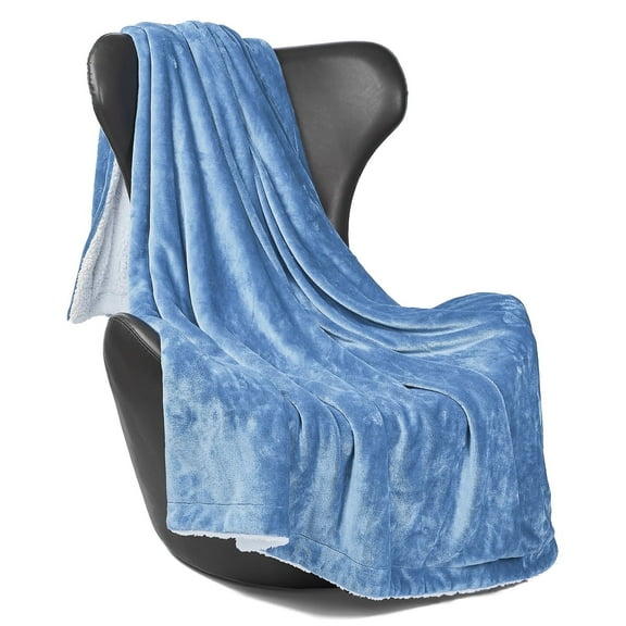 MOOFUN Sherpa Fleece Throw Blanket, Soft fluffy and durable blanket for both sofa and bed Washed Blue 60inch x 80inch