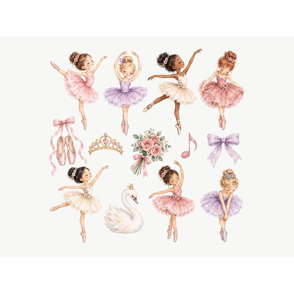 MOOGCO Ballerina Wall Decals, Set of 13 Peel and Stick Nursery Wall Stickers, Satin Finish Removable Kids Room Wall Art, 59"W x 59"H (150 x 150 cm)