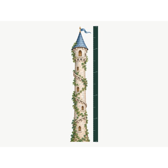MOOGCO Castle Tower Growth Chart Wall Decal, Peel and Stick Height Ruler for Kids Room, Removable Matte Vinyl Fairy Tale Wall Art, Growth chart 60"H, measures 1 ft to 6 ft