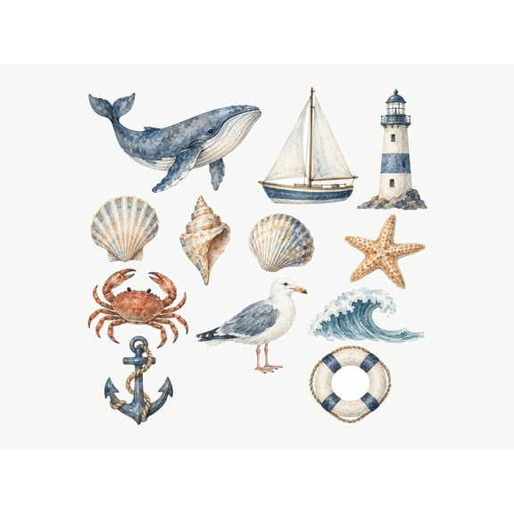MOOGCO Coastal Nursery Wall Decals, Set of 12 Peel and Stick Nursery Wall Stickers, Satin Finish Removable Kids Room Wall Art, 59"W x 59"H (150 x 150 cm)