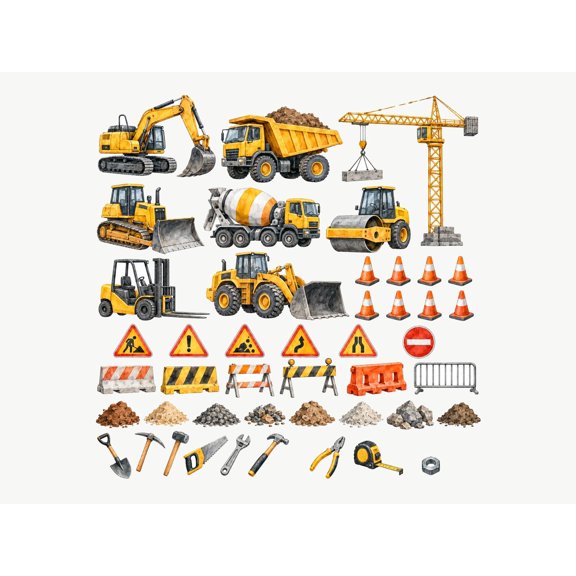 MOOGCO Construction Truck Wall Decals, Set of 44 Peel and Stick Nursery Wall Stickers, Satin Finish Removable Kids Room Wall Art, 20"W x 20"H (50 x 50 cm)
