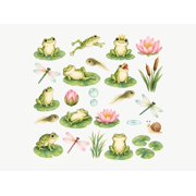 MOOGCO Frog Pond Wall Decals, Set of 27 Peel and Stick Nursery Wall Stickers, Satin Finish Removable Kids Room Wall Art, 20"W x 20"H 50 x 50 cm