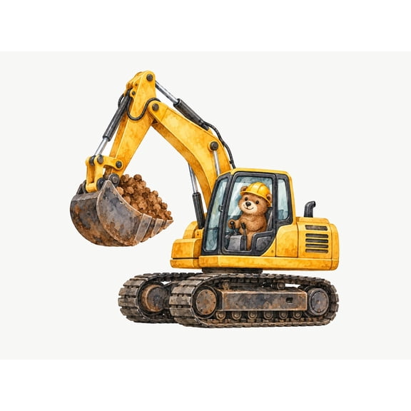 MOOGCO Large Excavator Wall Decal, Big Peel and Stick Nursery Wall Sticker, Satin Finish Removable Kids Room Wall Art, 20"W x 20"H (50 x 50 cm)