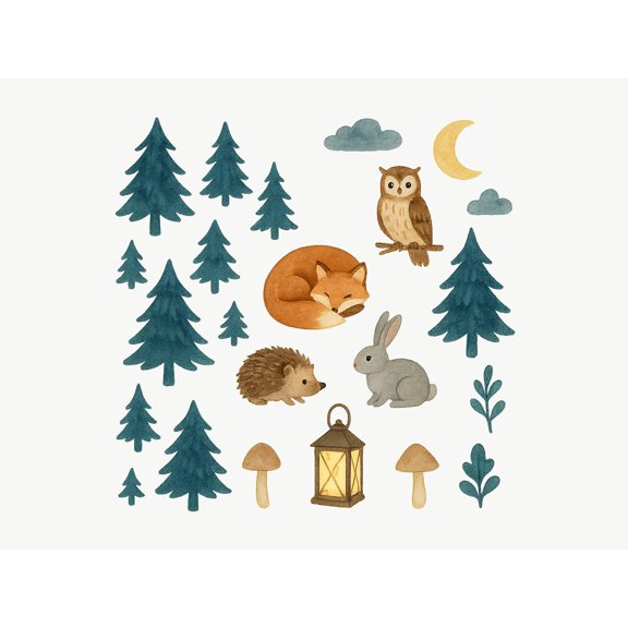 MOOGCO Night Forest Firefly Wall Decals, Set of 23 Peel and Stick Nursery Wall Stickers, Satin Finish Removable Kids Room Wall Art, 59"W x 59"H (150 x 150 cm)