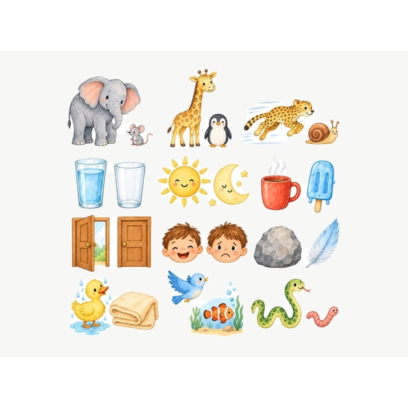 MOOGCO Opposites Wall Decals, Set of 12 Educational Peel and Stick Wall Stickers, Classroom Playroom Decor, Kids Learning Wall Art, 20"W x 20"H (50 x 50 cm)