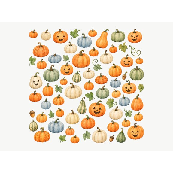 MOOGCO Pumpkin Patch Wall Decals, Set of 74 Peel and Stick Nursery Wall Stickers, Satin Finish Removable Kids Room Wall Art, 20"W x 20"H (50 x 50 cm)