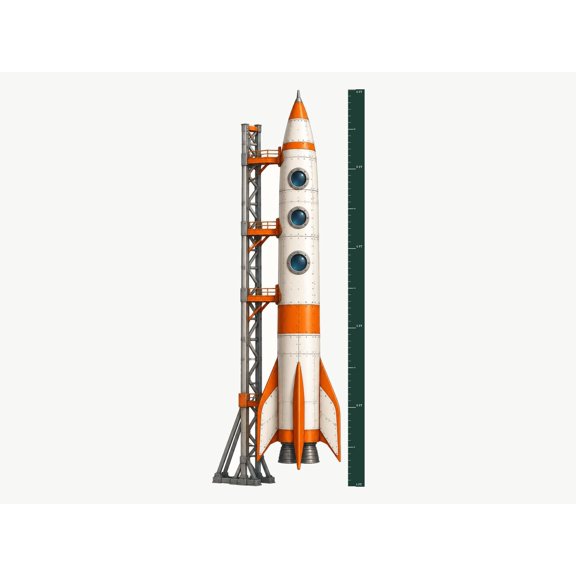 MOOGCO Rocket Growth Chart Wall Decal, Peel and Stick Height Ruler for Kids Bedroom and Nursery, Cut to Shape Matte Vinyl Space Decor, 60 Inch, Growth chart 60"H, measures 1 ft to 6 ft
