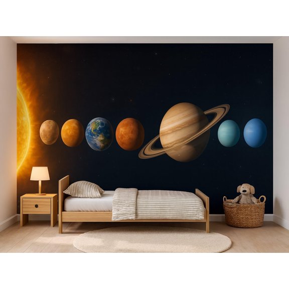 MOOGCO Solar System Wall Mural, Peel and Stick Self Adhesive Space Wallpaper With Sun and Eight Planets for Kids Bedroom, Playroom and Classroom Decor, 155"W x 96"H