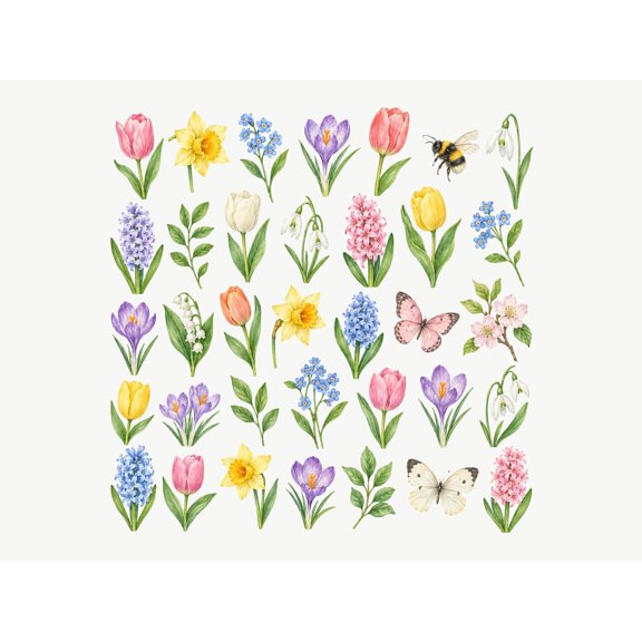 MOOGCO Spring Flower Wall Decals, Set of 35 Peel and Stick Nursery Wall Stickers, Satin Finish Removable Kids Room Wall Art, 59"W x 59"H (150 x 150 cm)