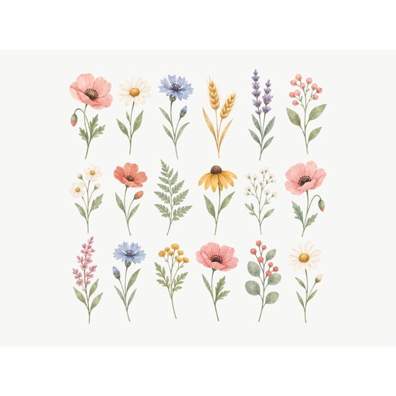 MOOGCO Wildflower Wall Decals, Set of 18 Peel and Stick Nursery Wall Stickers, Satin Finish Removable Kids Room Wall Art, 59"W x 59"H (150 x 150 cm)