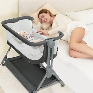 3-in-1 Bedside Bassinet & Sleeper For Baby - Adjustable Height, Wheels, Storage Basket, Mosquito Net