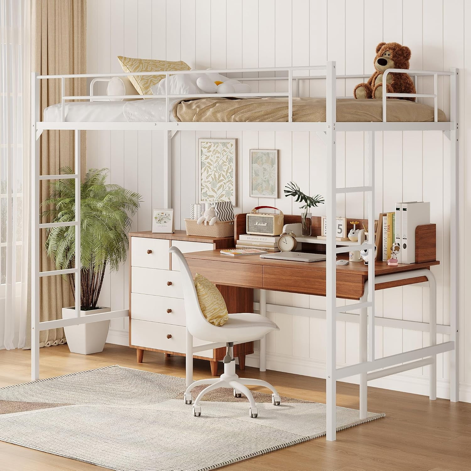 MOOITZ Twin Size Loft Bed, Multifunctional Metal Loft Bed Frame with ...