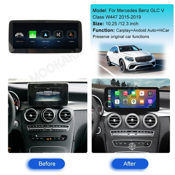 MOOKAKA 10.25" Linux Smart Display Car Radio Audio Media Player for Mercedes Benz GLC V Class W447 2015-2019 Universal Navigation GPS Upgrade Headunit Replacement HD Screen Carplay Accessories