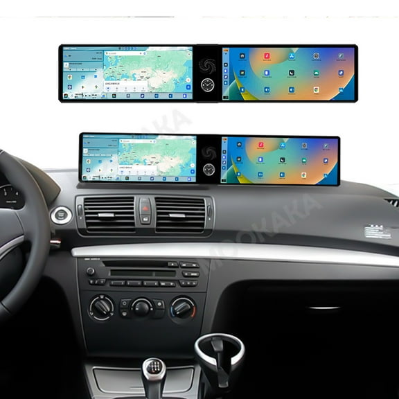 MOOKAKA 12.3"+12.3" Smart Display Radio Audio Media Player for BMW 1 Series 2006-2011 Models Universal Car Navigation GPS Upgrade Headunit Android Replacement HD Screen Carplay Accessories