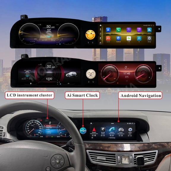 MOOKAKA 12.3"+12.3" Smart Display Radio Audio Media Player for Mercedes Benz S Class(W221) 2006-2013 Car Navigation GPS Upgrade Headunit Android Replacement 1080P Screen Carplay Accessories